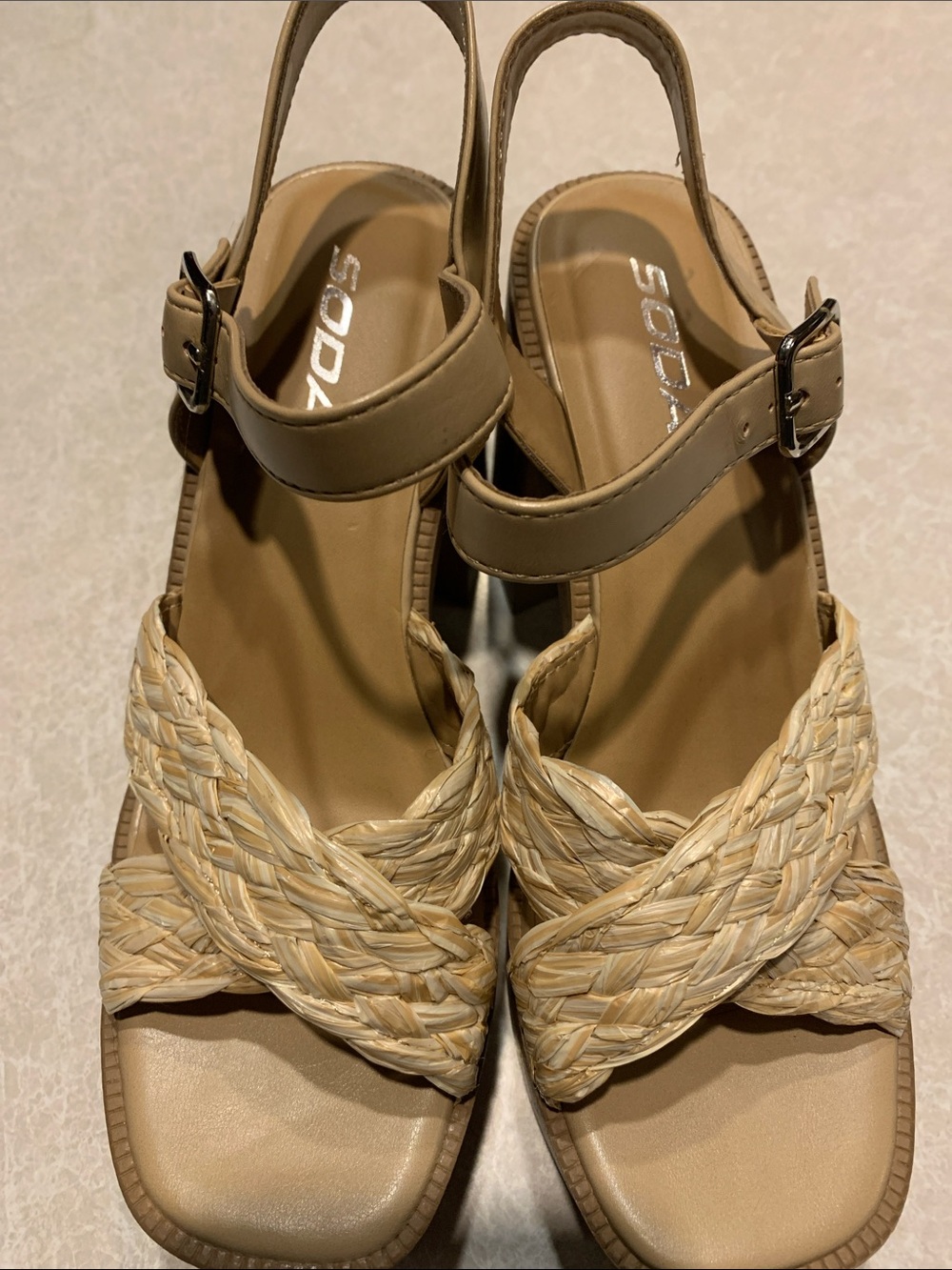 Soda Beige Braided Wedge Sandals Size 8